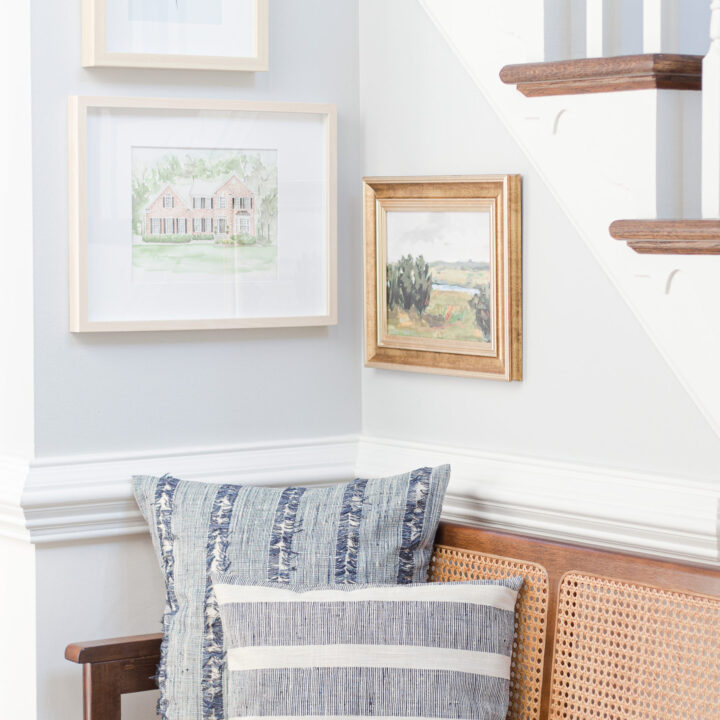 envelope pillow cover tutorial with pillows sitting on bench