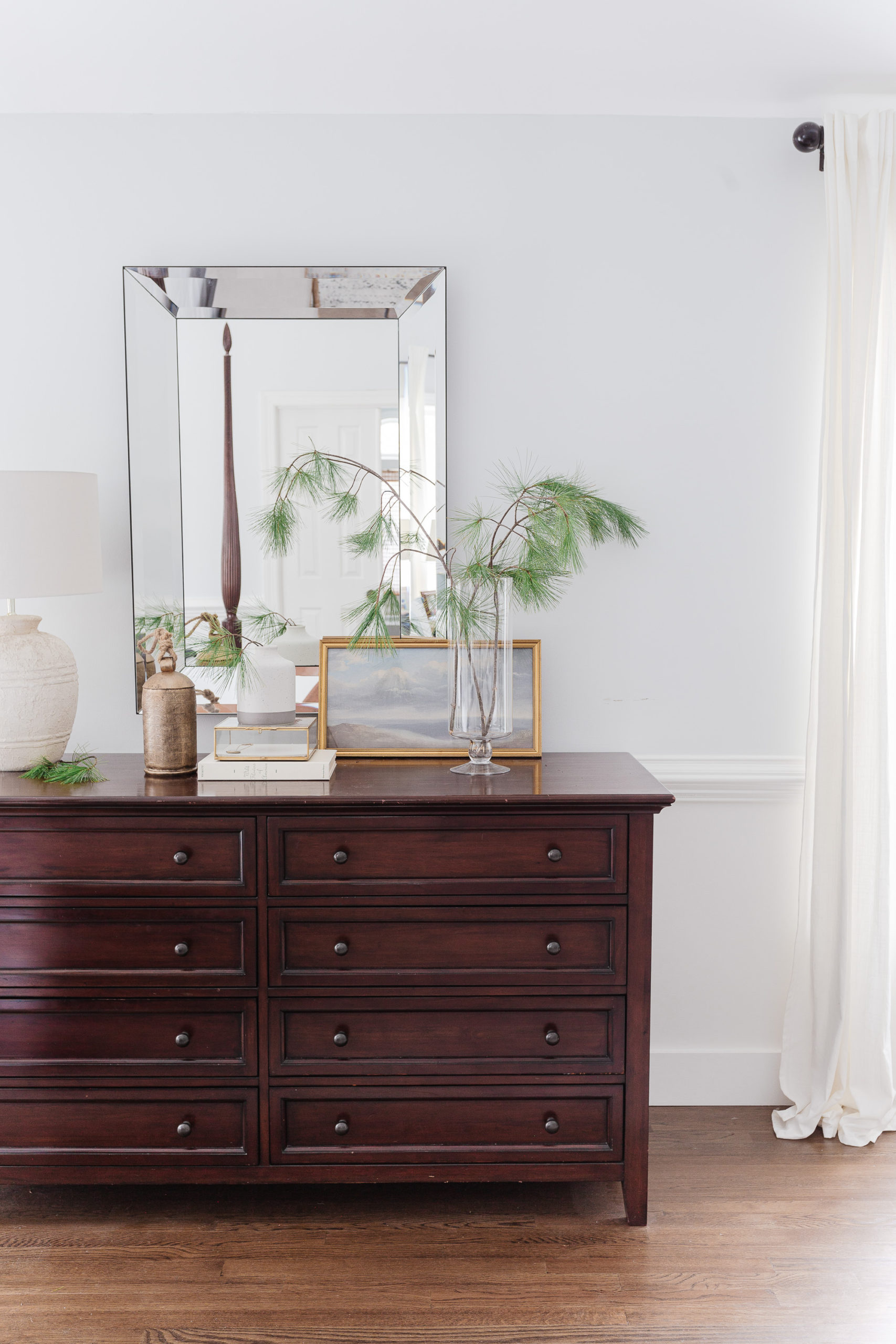 Mahogany dresser in bedroom