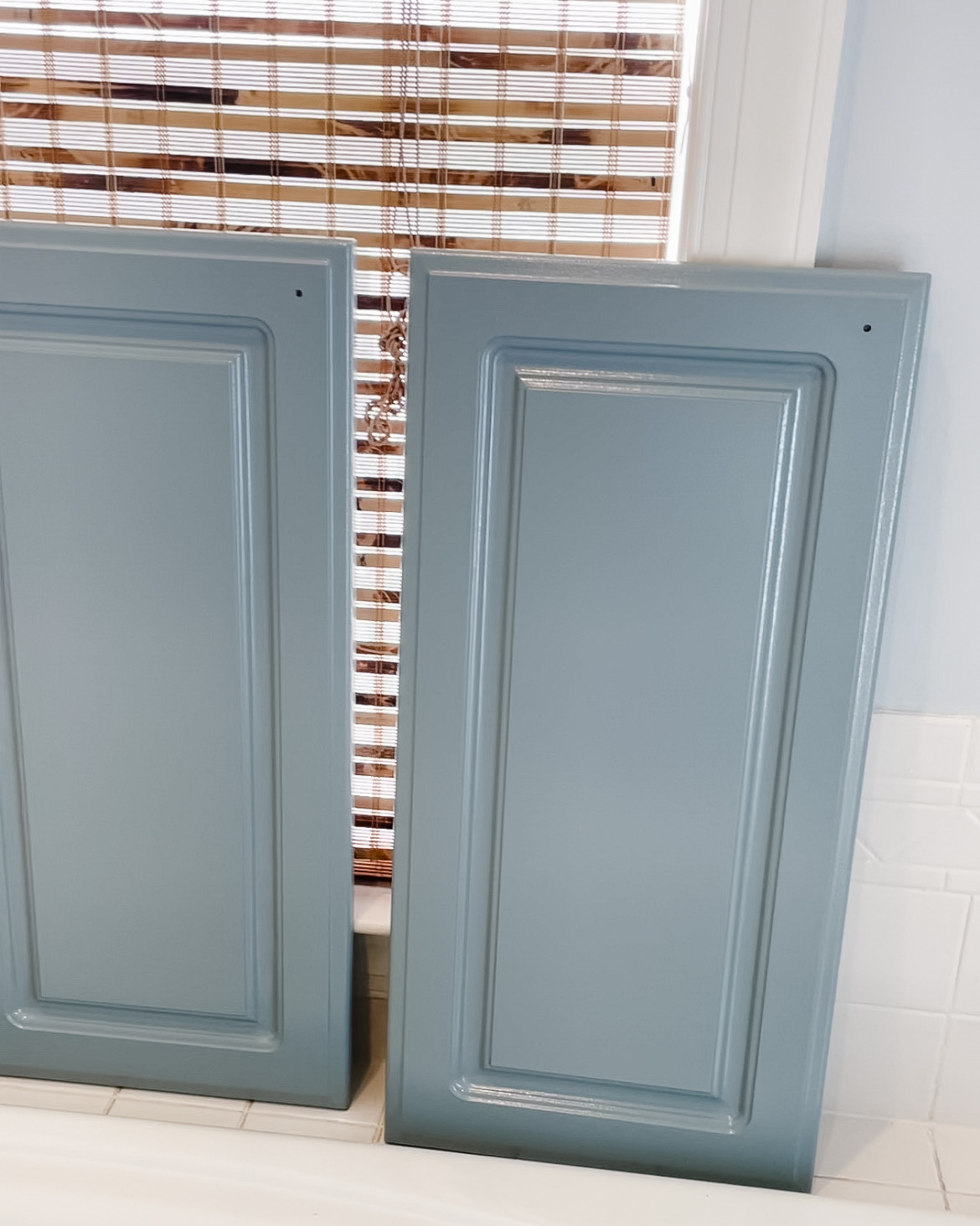 blue paint thermofoil bathroom cabinets