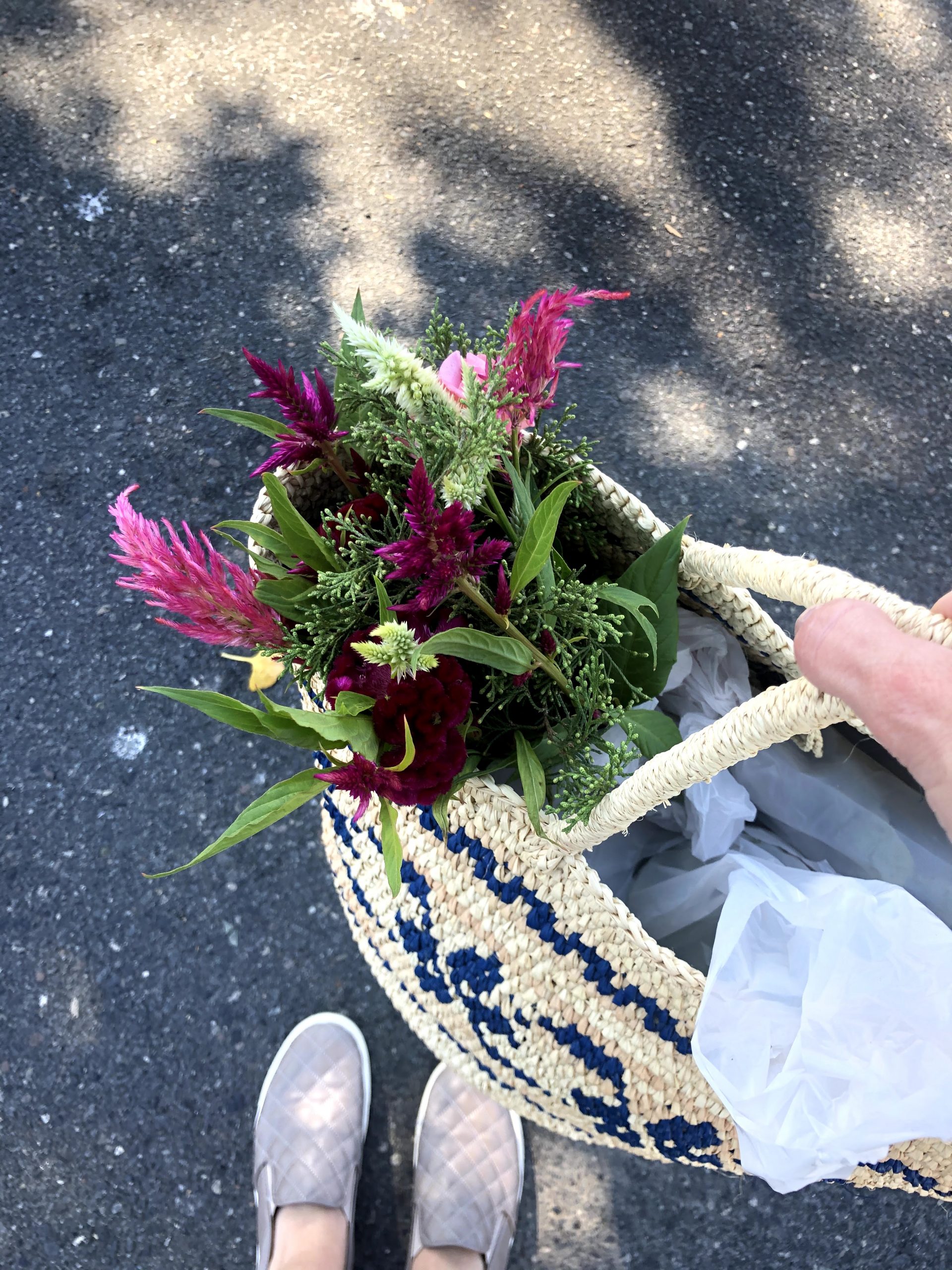 farmers market flowers in basket