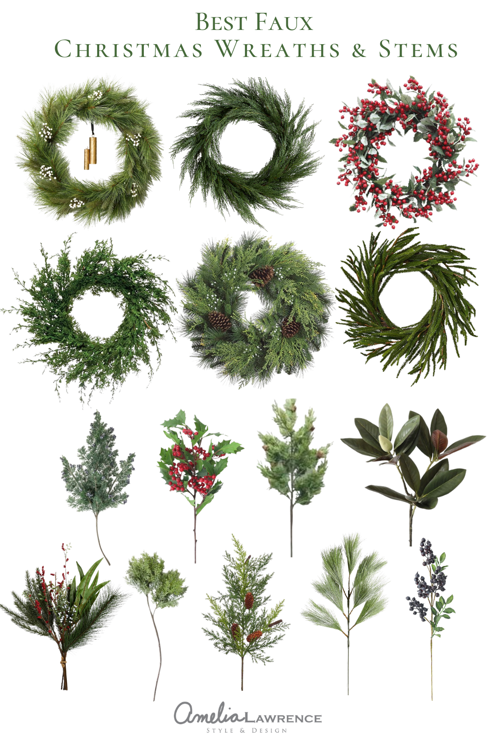 collage of garland and winter stems