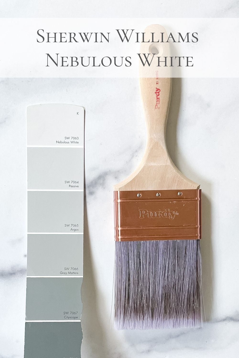 Sherwin williams nebulous white paint swatch with brush
