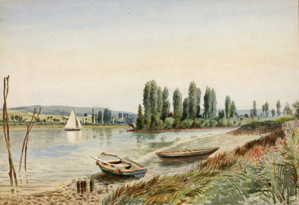 lake landscape with boats