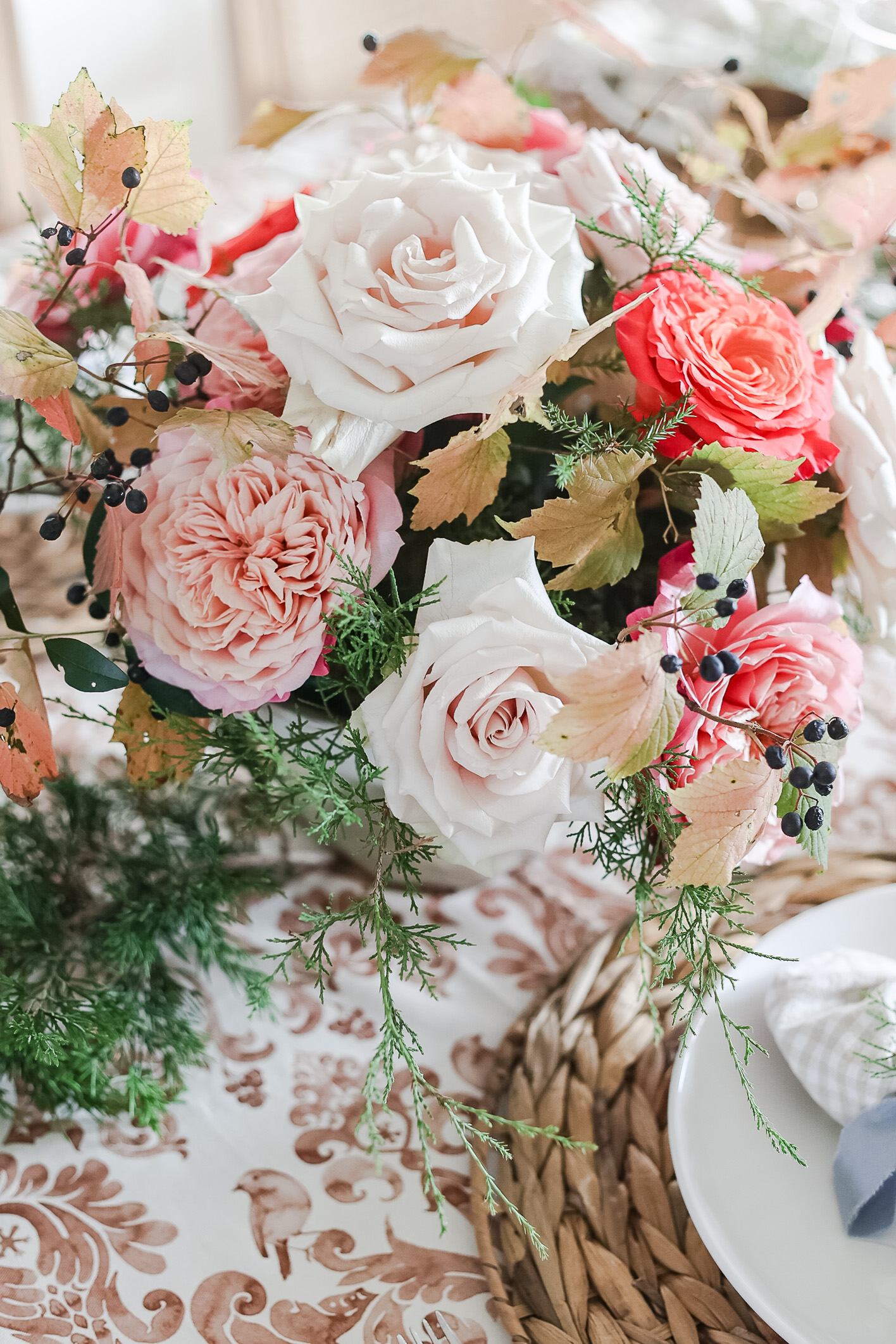 floral arrangement on dining table