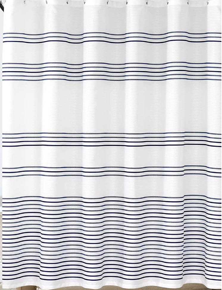 blue white stripe shower curtain
