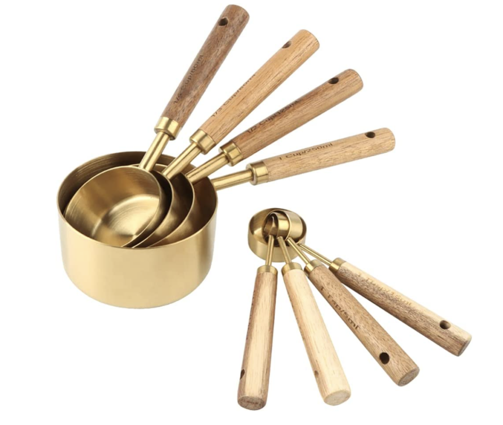 wood and brass measuring spoons