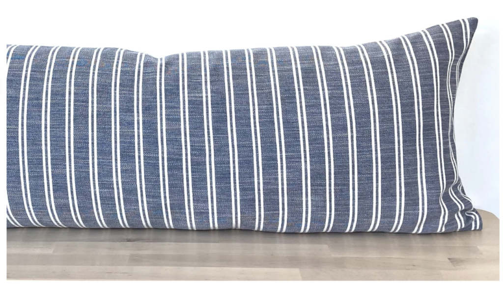 blue white stripe throw pillow long