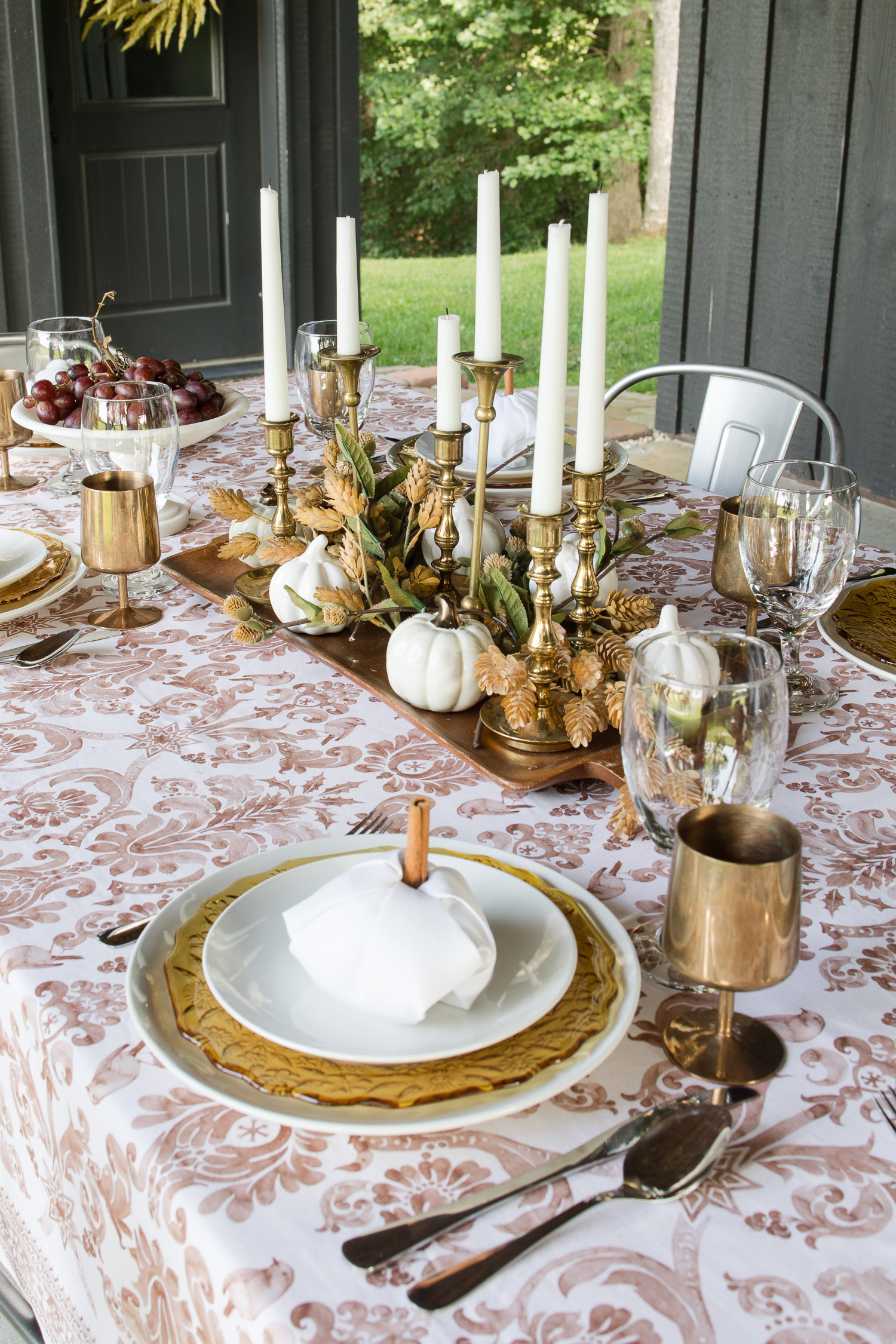 pumpkin napkin fold on dining table setting