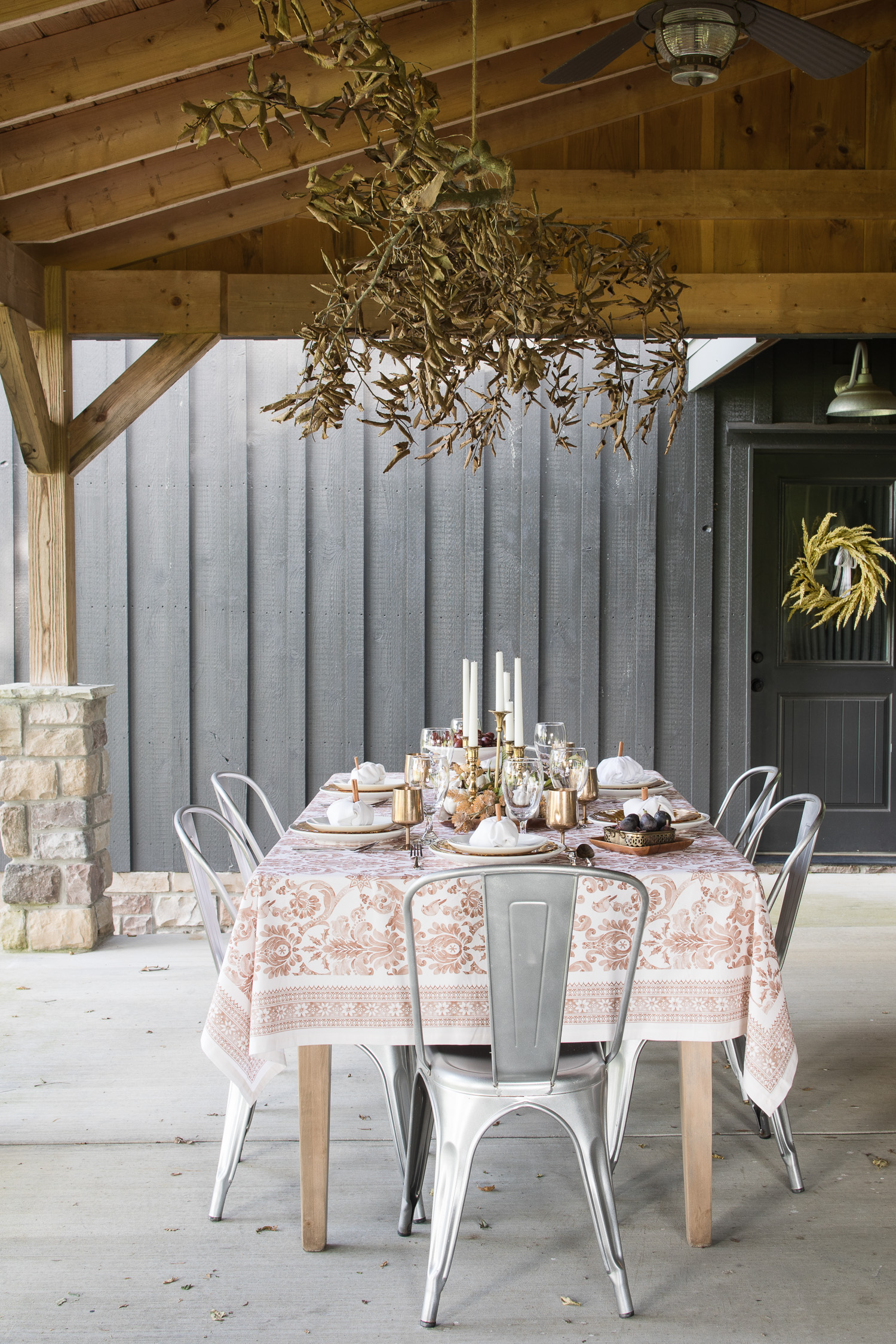 fall table setting on outdoor patio