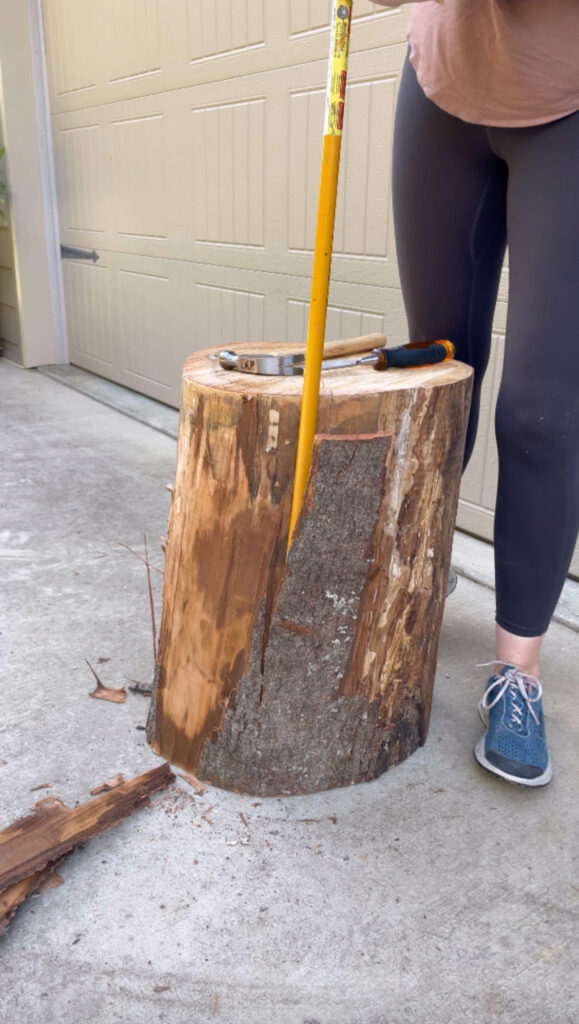 removing bark from stump