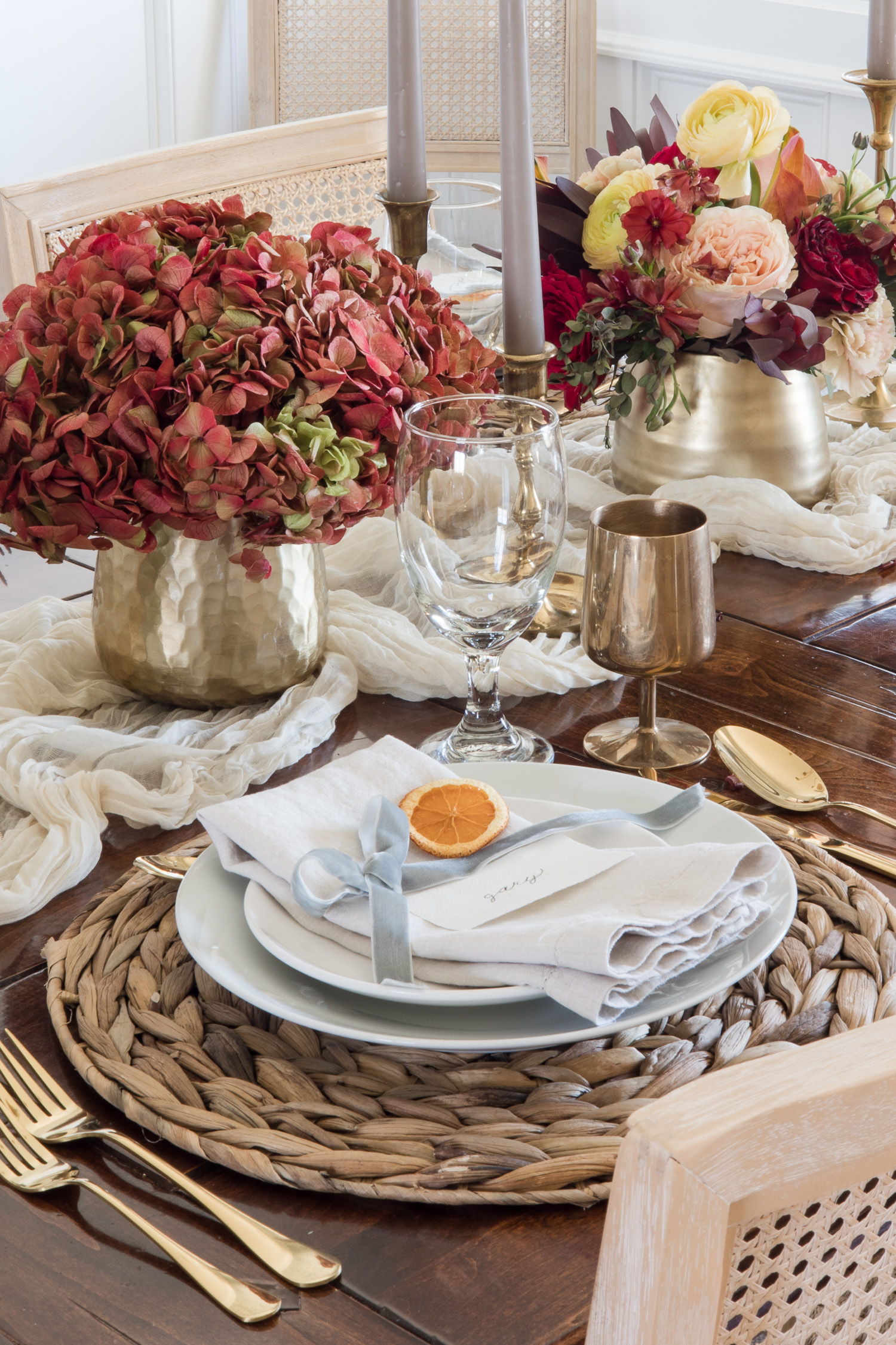 thanksgiving table setting in dining room