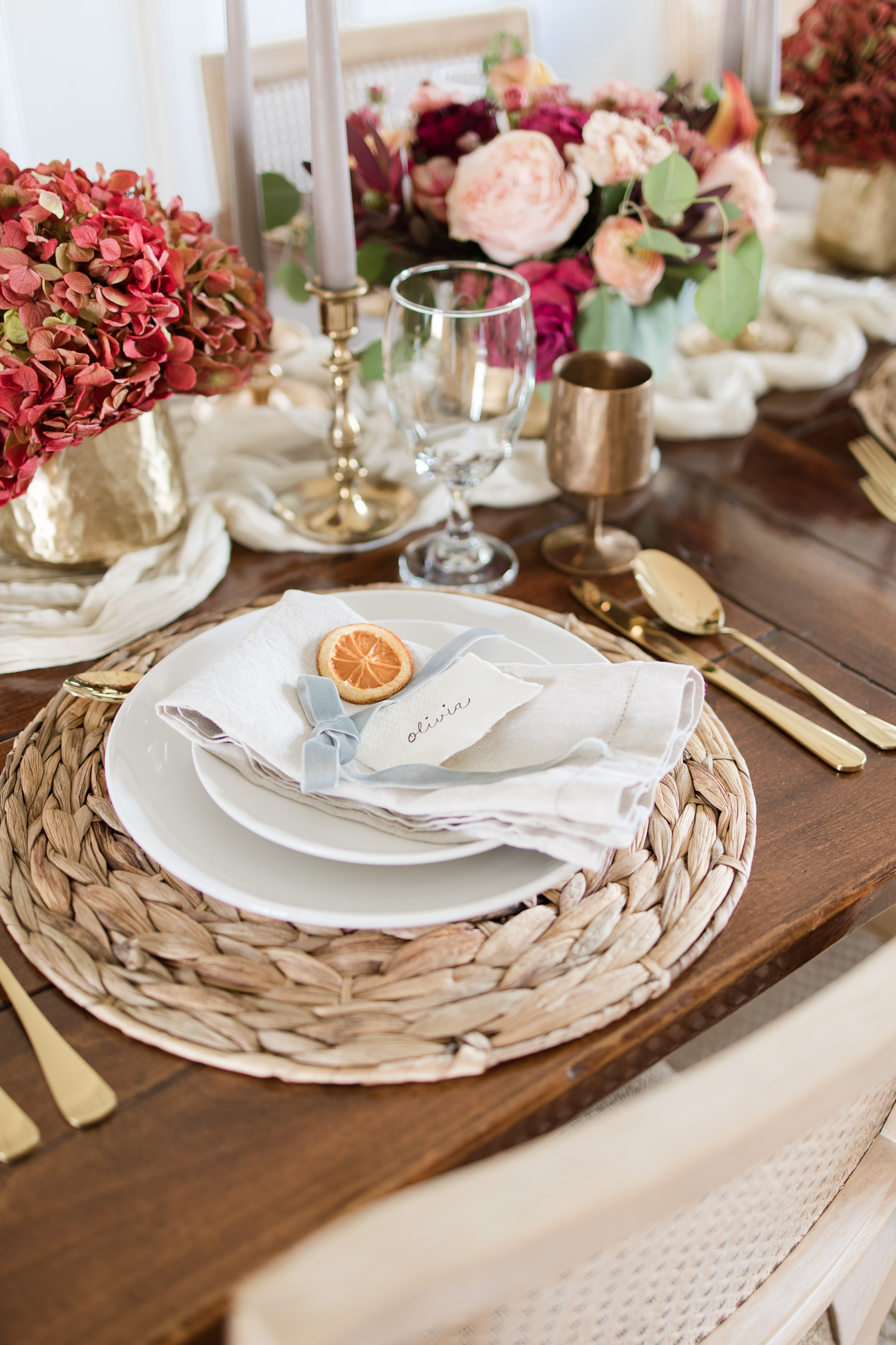 place cards at table setting at dining table