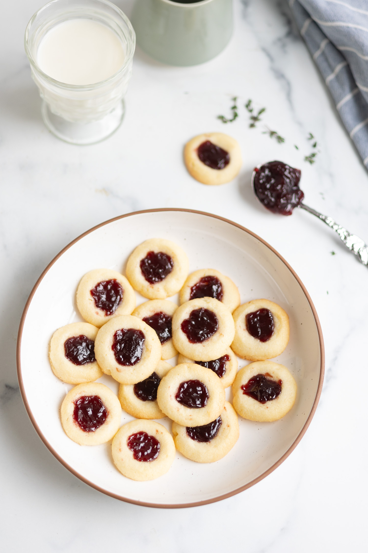 thumbprint cookies in a bowl