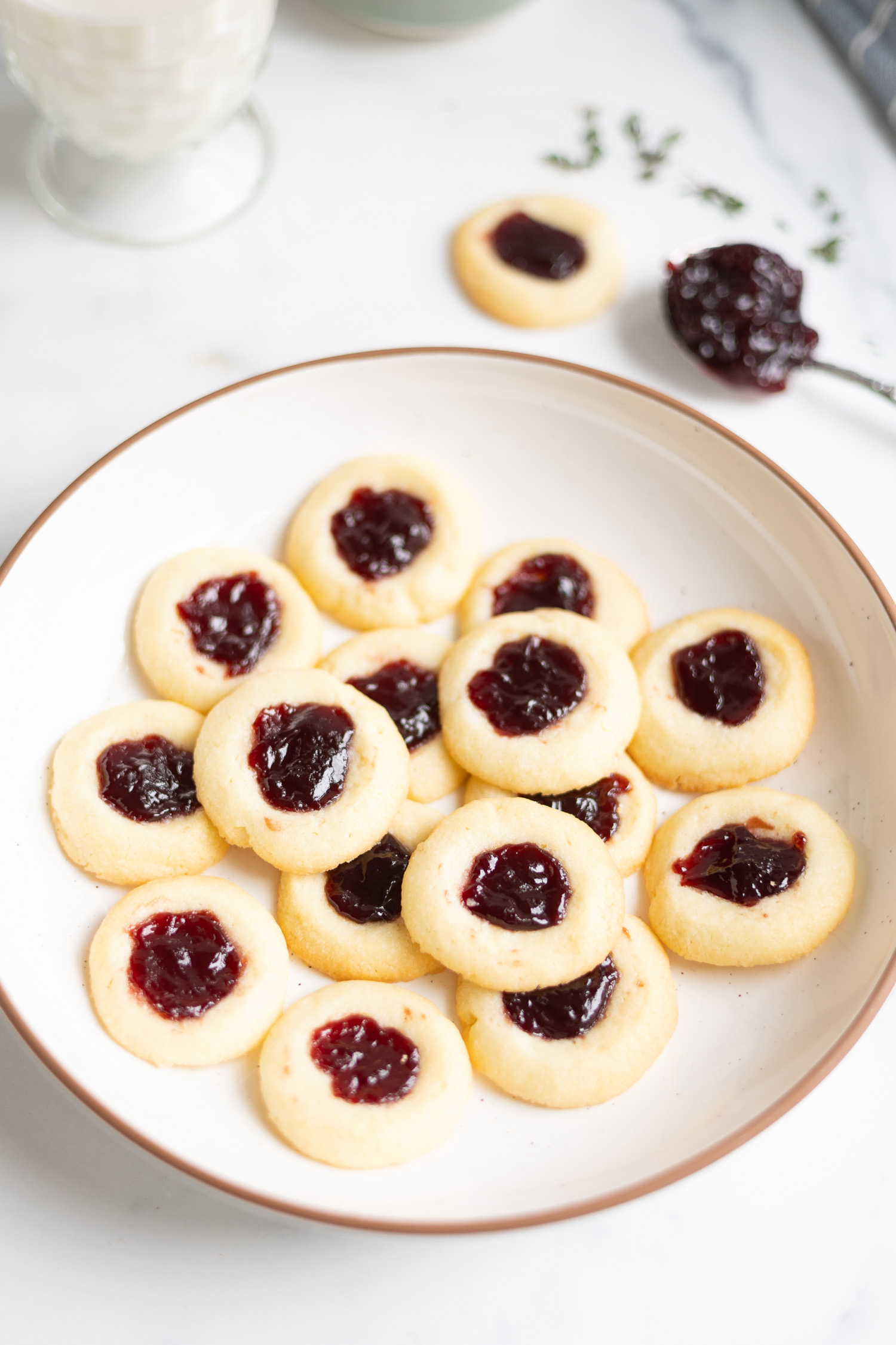 thumbprint cookies in a bowl