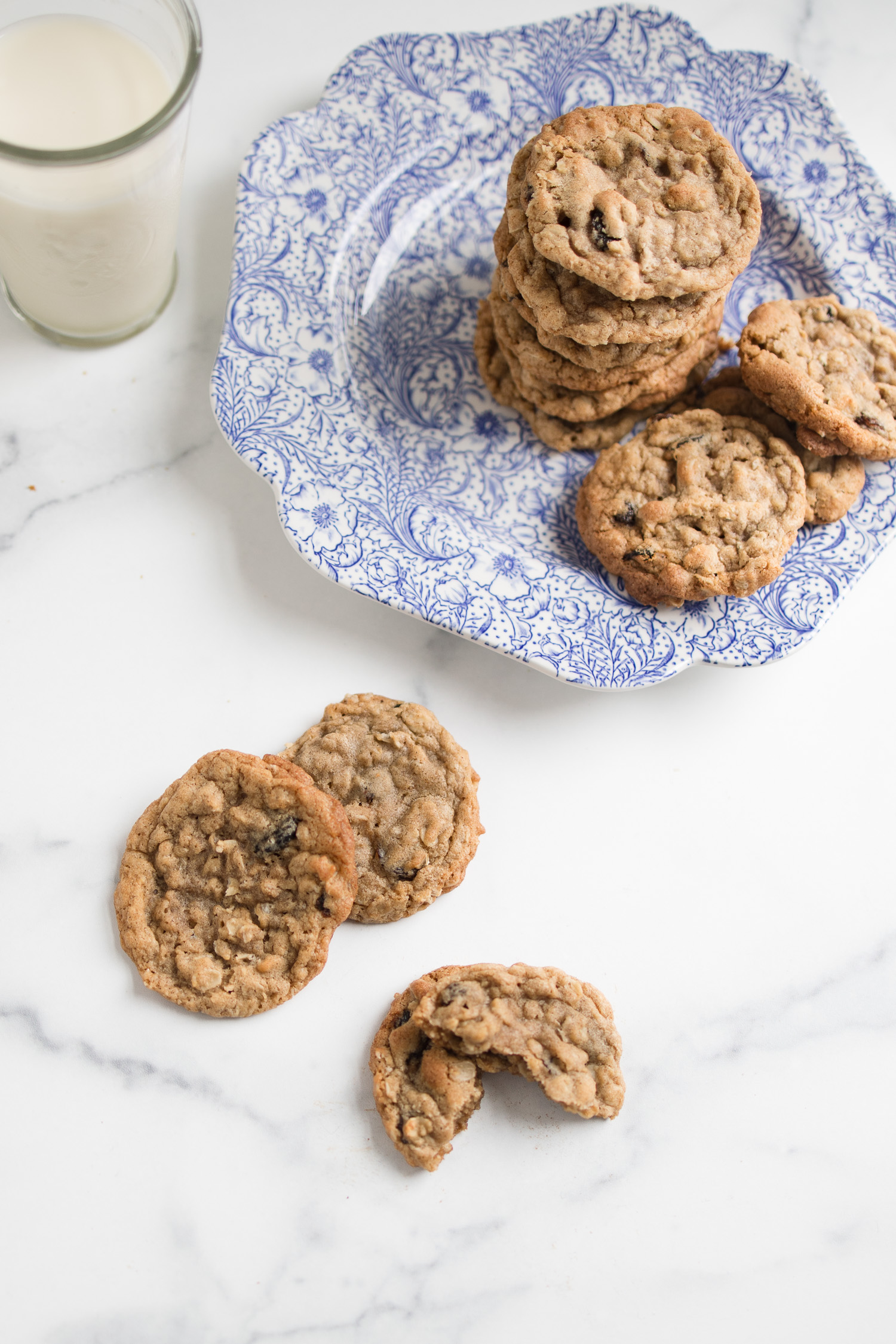 brown butter oatmeal raisin cookies on a plate