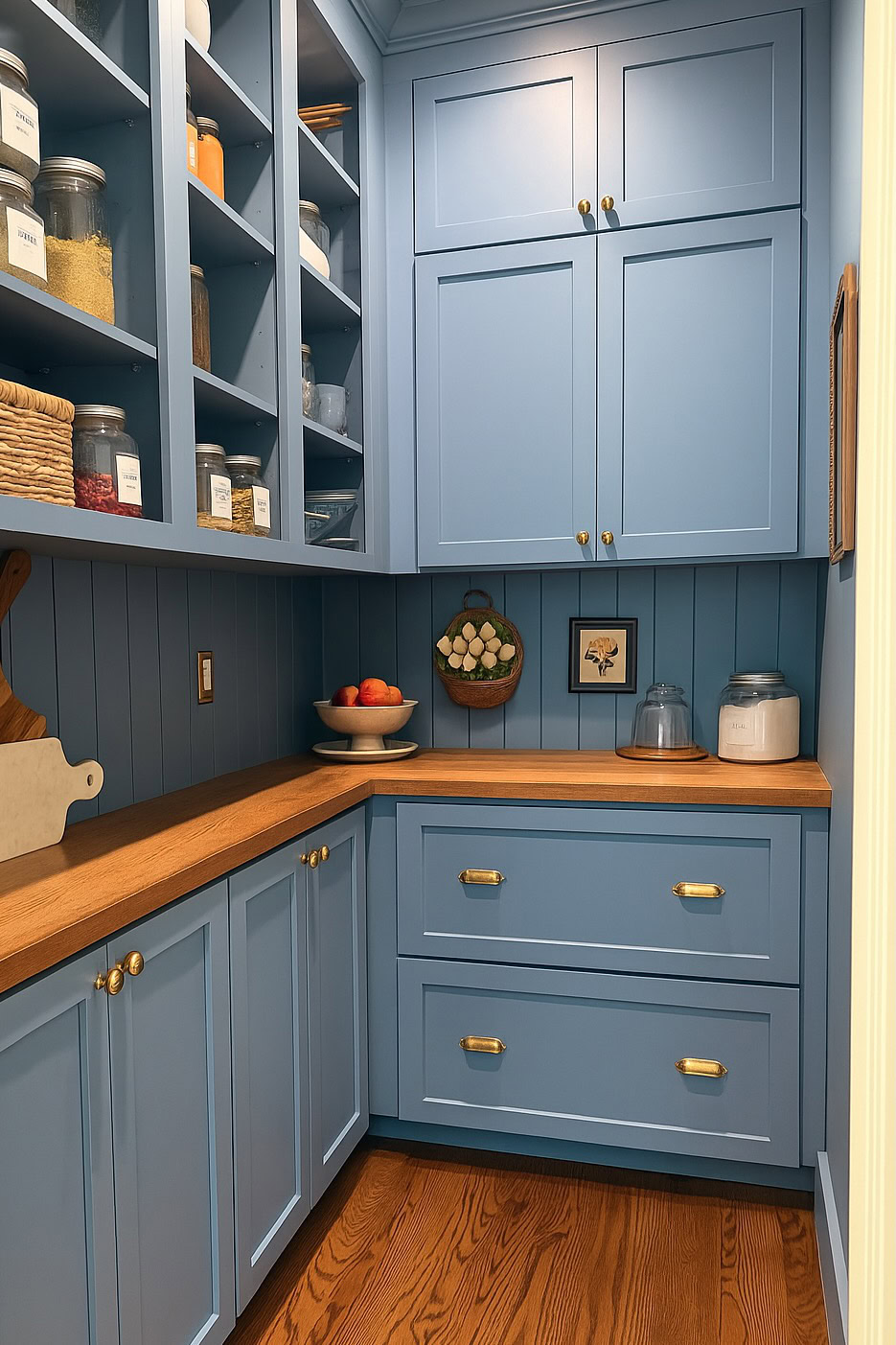 butcher block countertop in pantry