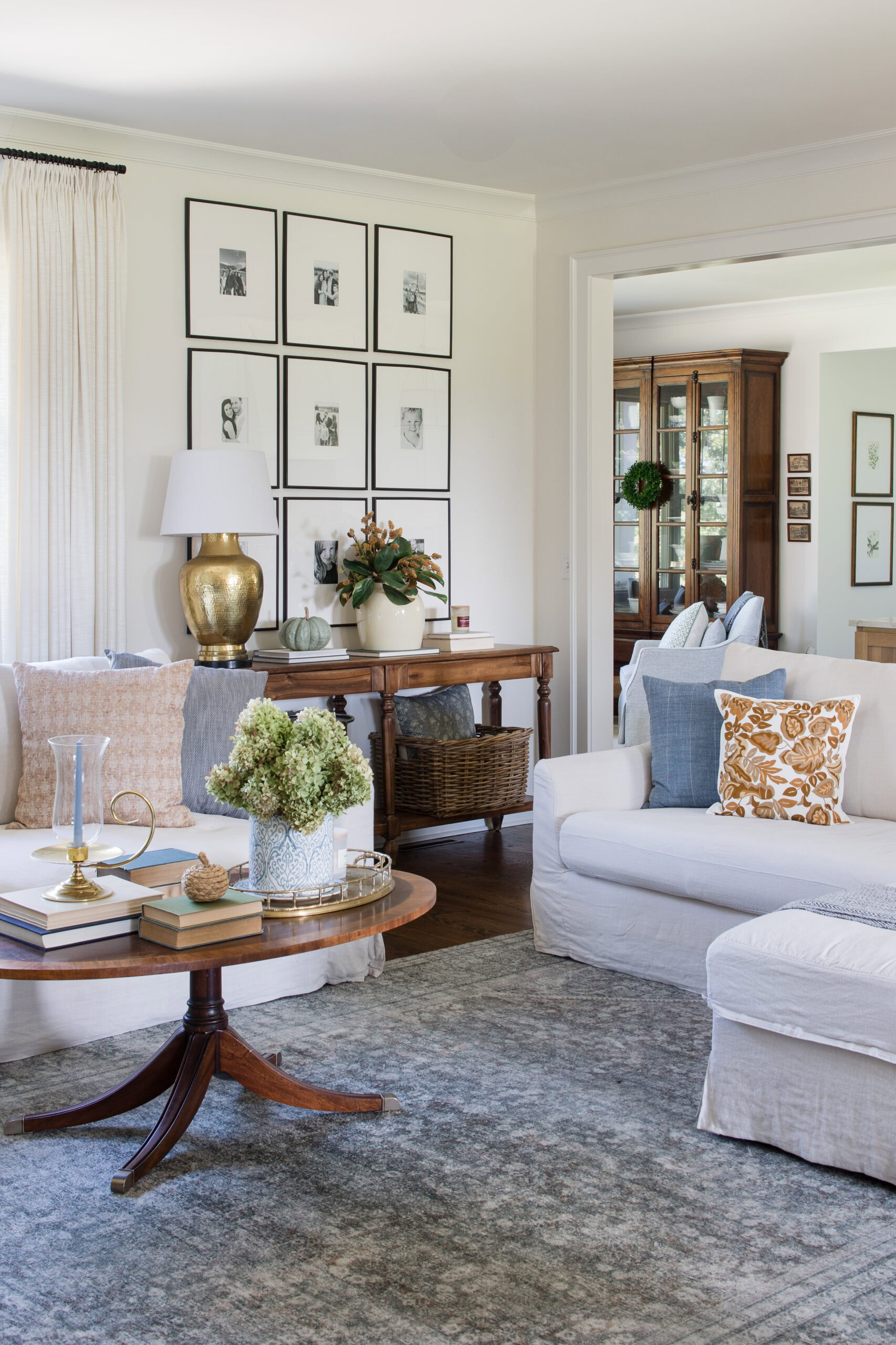 living room with fall decor