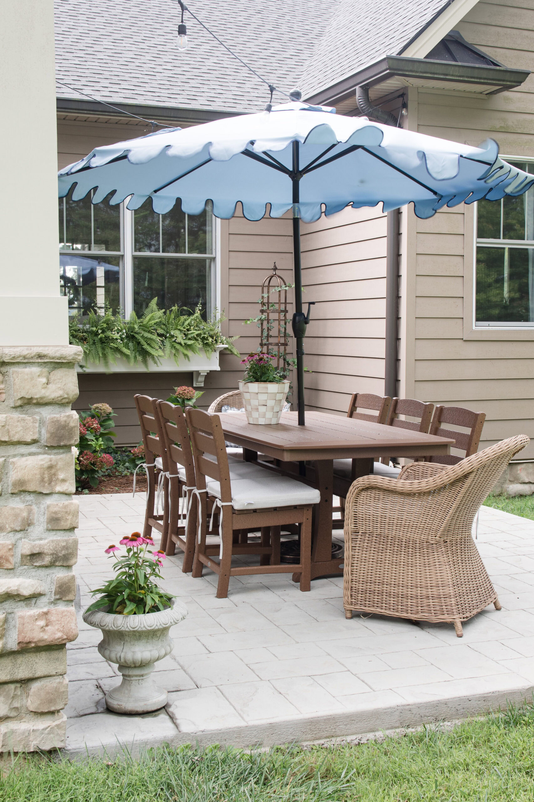 dining table set on outdoor back patio