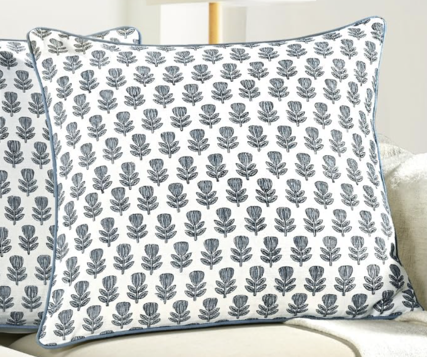 blue floral pillow cover