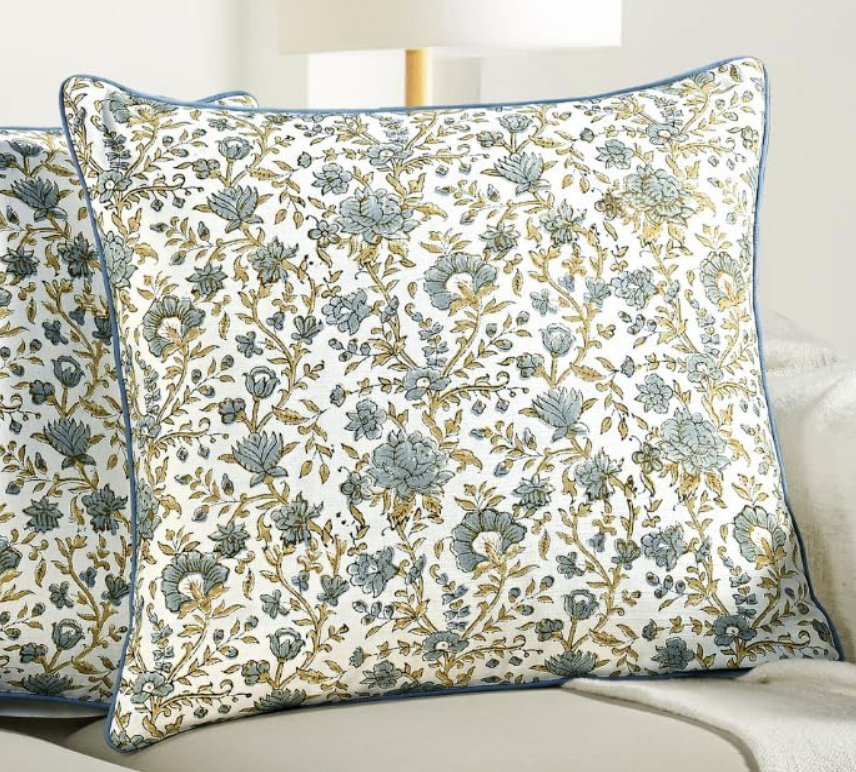 blue floral pillow cover