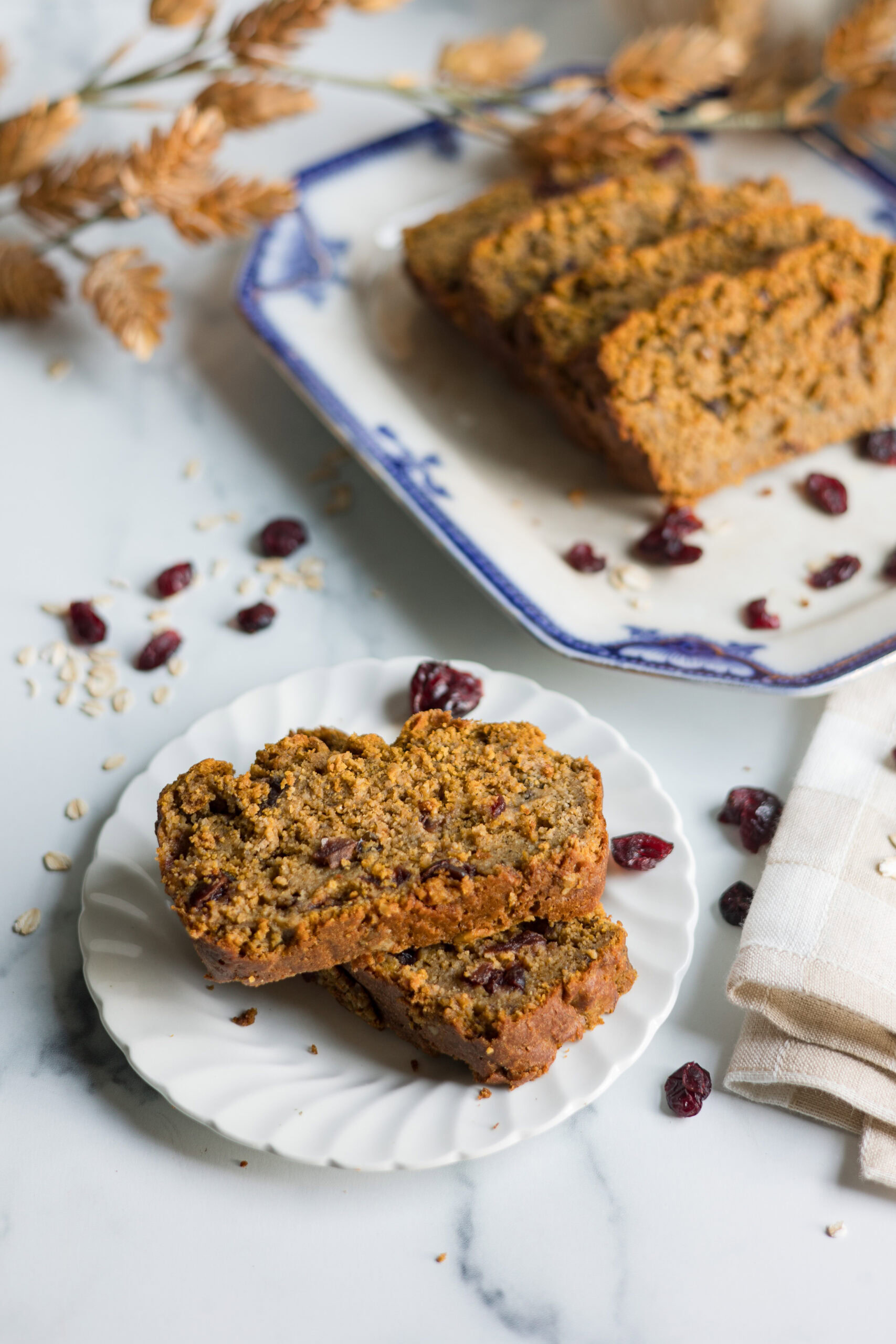 sliced pumpkin bread on plate