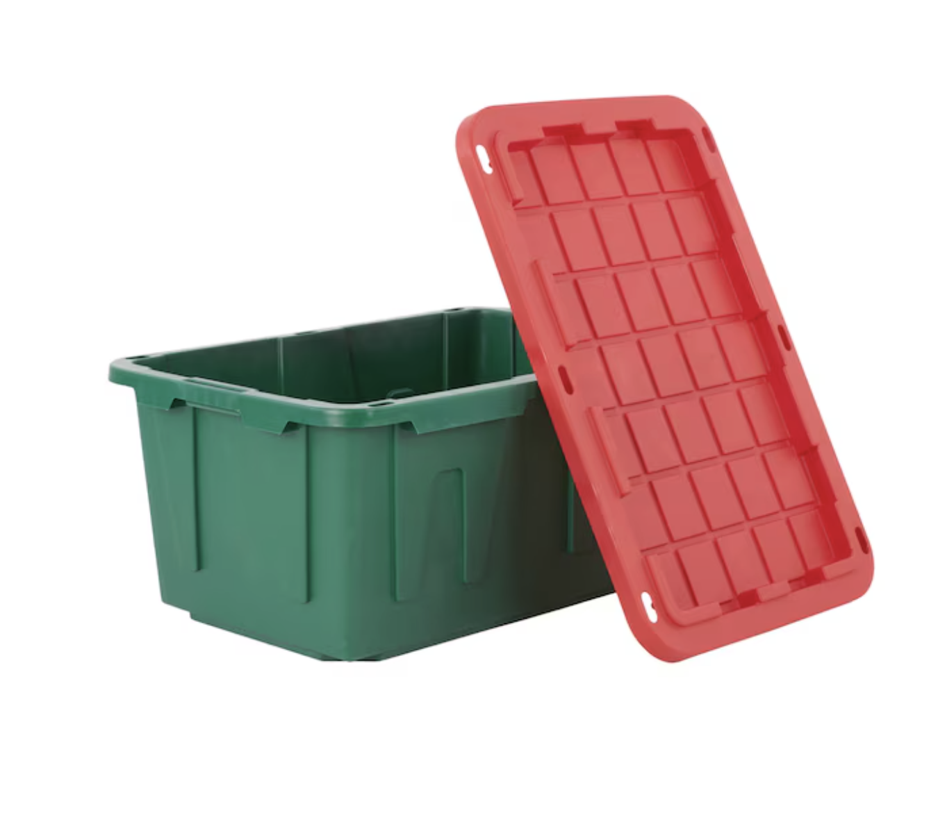 Red and green storage bin