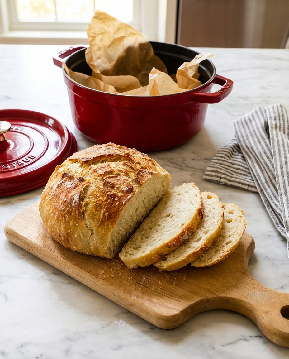 sliced artisan bread on cutting board