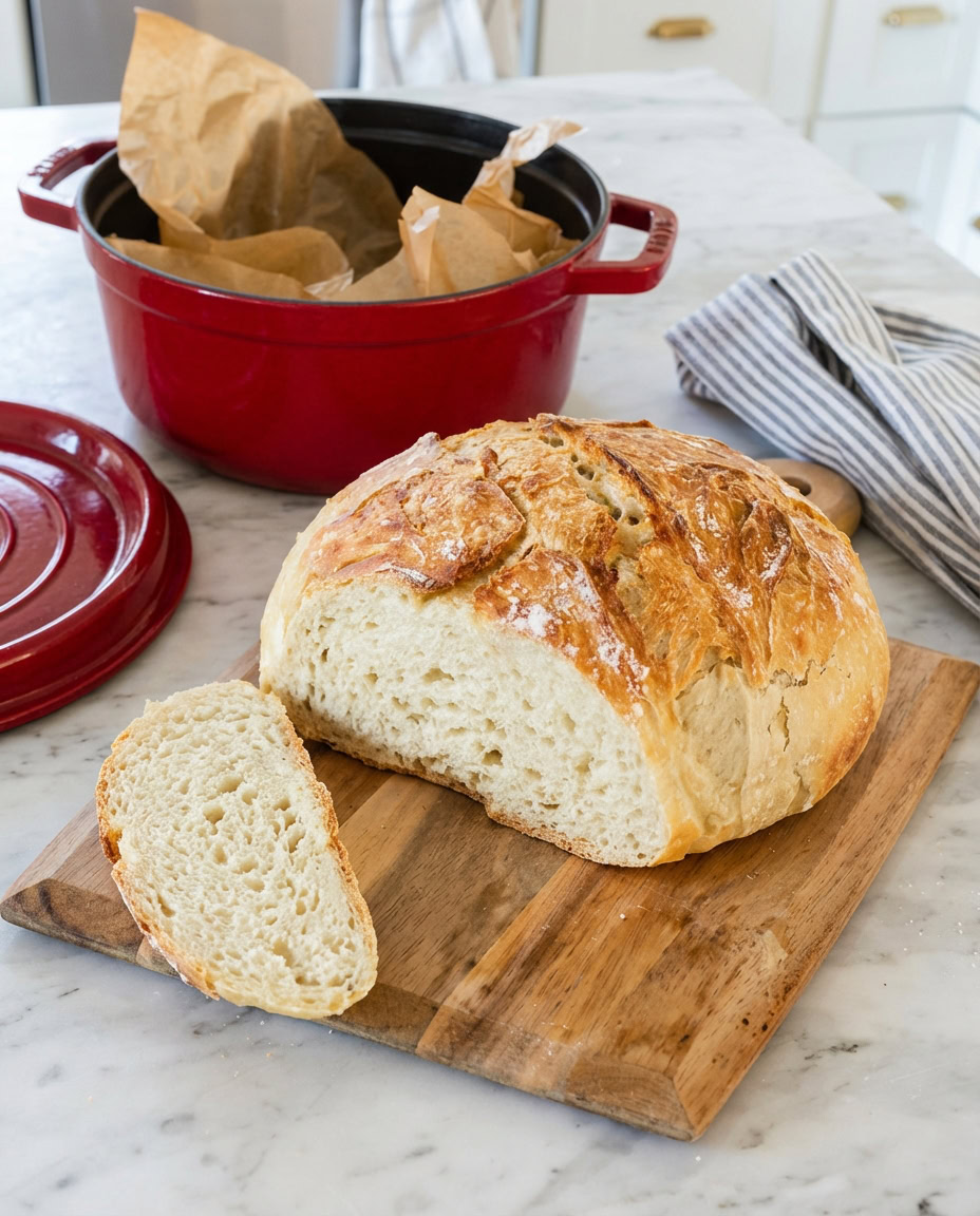 loaf of bread sliced on counter